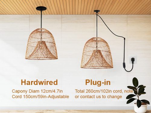 2 Layer Rattan Cage Pendant Light Hanging Cord Options