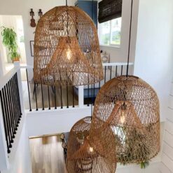 2 Layer Rattan Cage Pendant Light Wicker Light Fixtures (1)