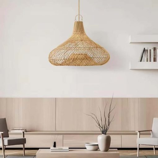 Gourd Rattan Pendant Light for Dining Room – Boho Ceiling Lamp