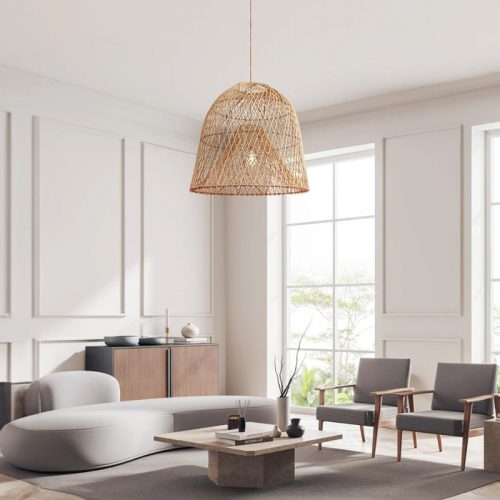 Layered Rattan Pendant Light Cage Living Room