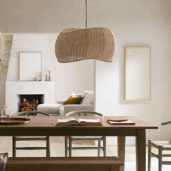 Asymmetric Ribbon Lampshade Wabi Sabi Rattan Pendant Light (7)