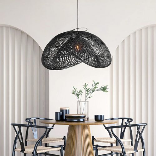 Black Rattan Cloud Pendant Light Dining Room