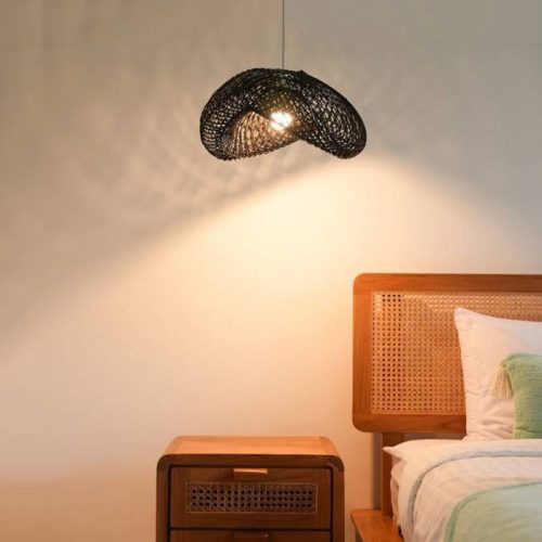 Black Rattan Cloud Pendant Light Fixture Bedside