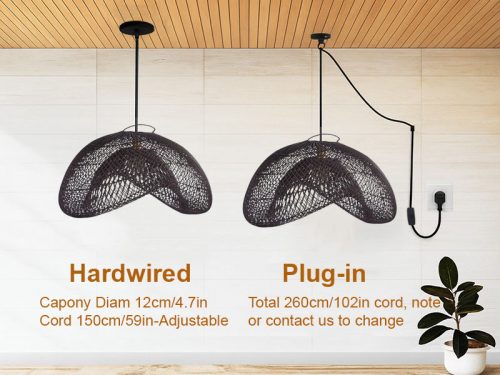 Black Rattan Cloud Pendant Light Fixture Cord Options