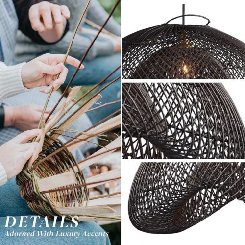 Black Rattan Cloud Pendant Light Fixture Detail