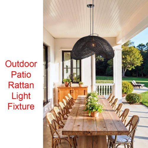 Black Rattan Cloud Pendant Light Fixture Outdoor
