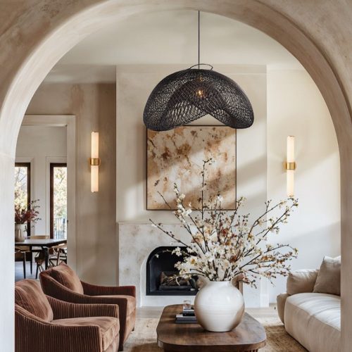 Black Wabi-sabi Rattan Cloud Pendant Light Fixture Living Room