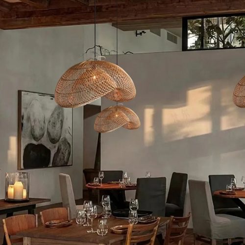Cloud Rattan Pendant Light Fixture For Coffee Shop