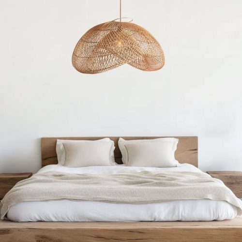 Cloud Rattan Pendant Light Over Bedroom