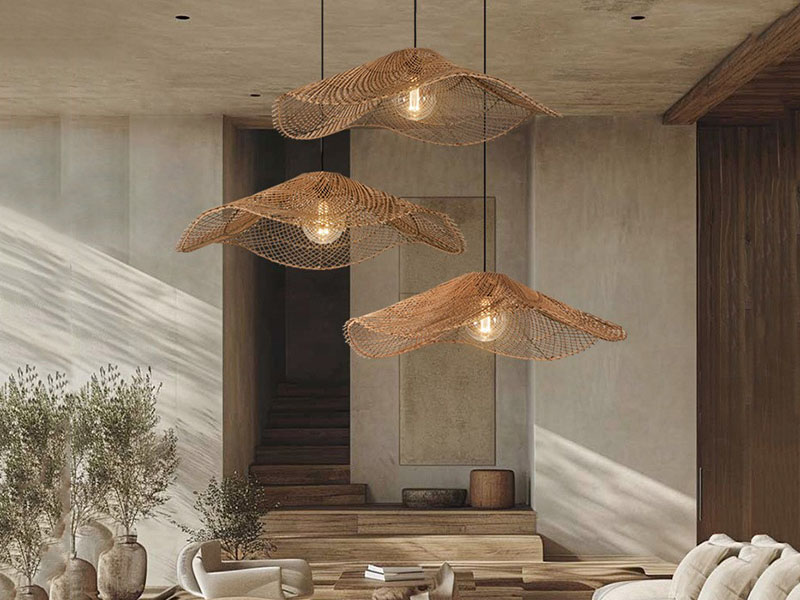 Living Room Lotus Leaf Pendant Light Rattan
