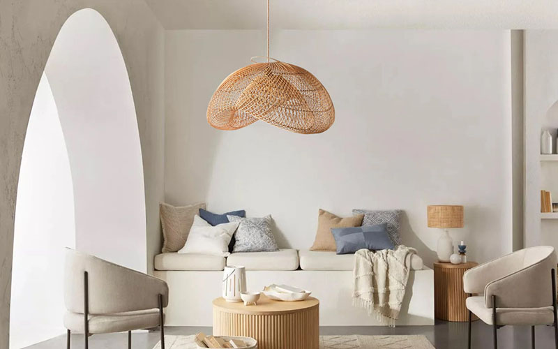 Living Room Rattan Light Fixture Cloud Shape