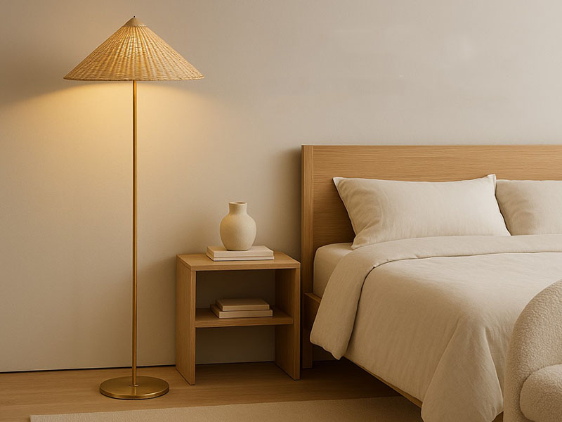 Rattan Bedroom Floor Lamp - Ideal For Creating A Warm And Cozy Bedroom Atmosphere.