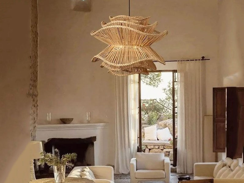 Rattan Living Room Chandelier Flower Shape