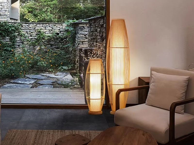Rattan Living Room Floor Lamps Wicker Vase Standing Light