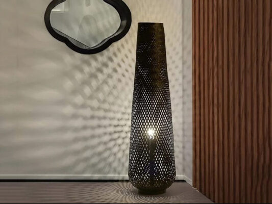 Black Bamboo Rattan Floor Lamp