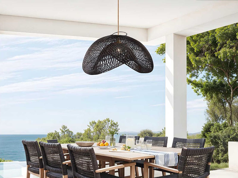Covered Patio Rattan Lighting Provides Warm Natural Space