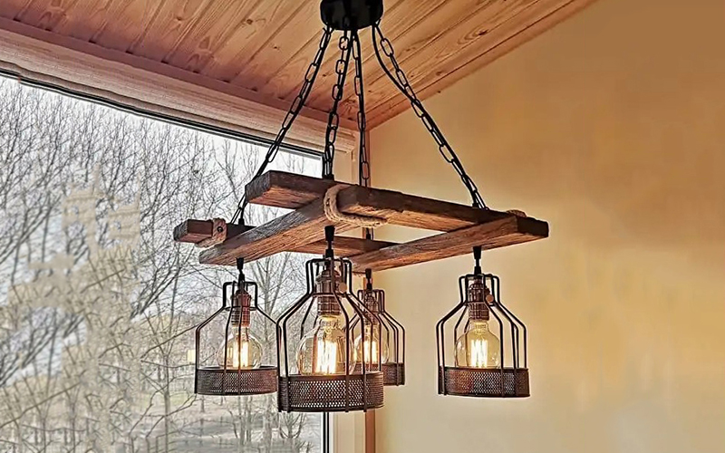 Industrial Style Wooden Chandelier Dining Room