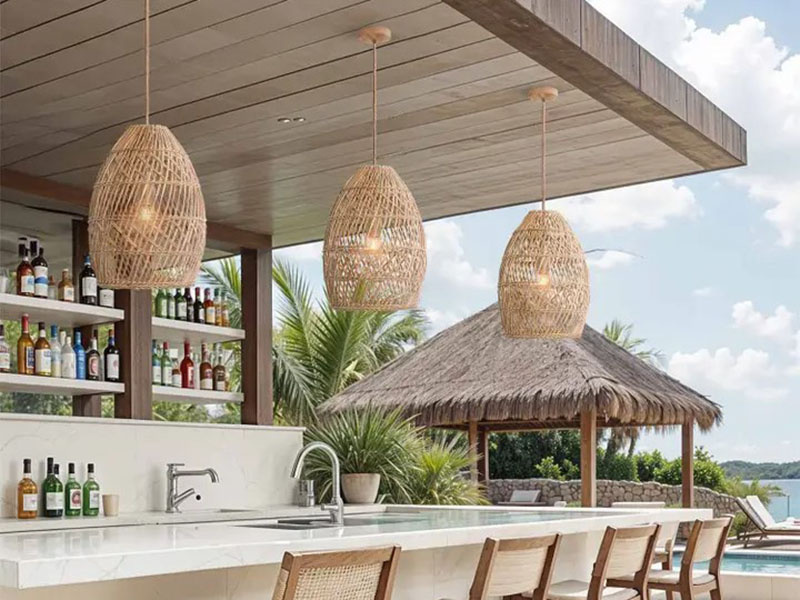 Outdoor Bar Counter Rattan Pendant Light