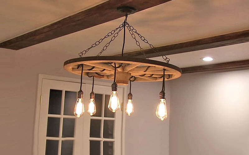 Rustic Wood Wheel Chandelier