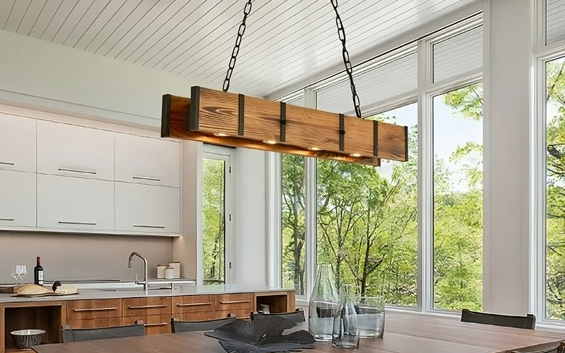 Rustic Wooden Box Chandelier For Modern Dining Room