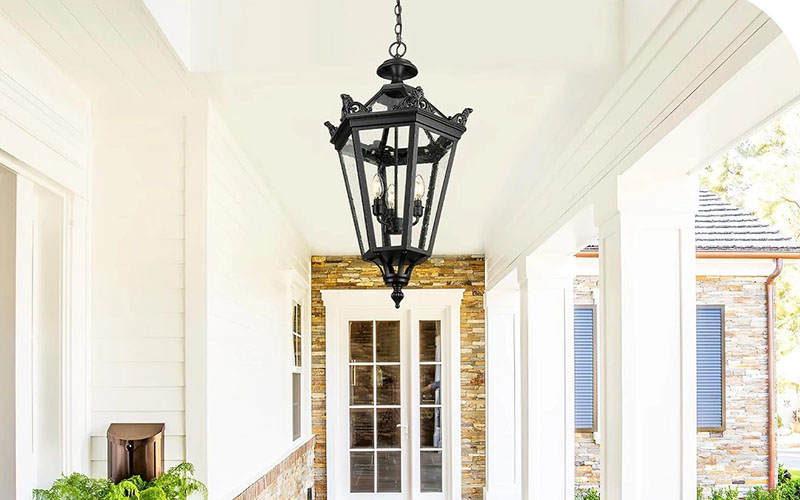 Traditional Statement Porch Chandelier With Candle-like Bulbs