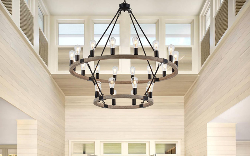 Two-tier Wood And Metal Chandelier