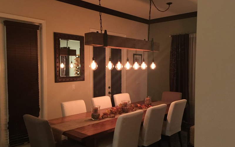 Wooden Beam Chandelier With Hanging Pendants