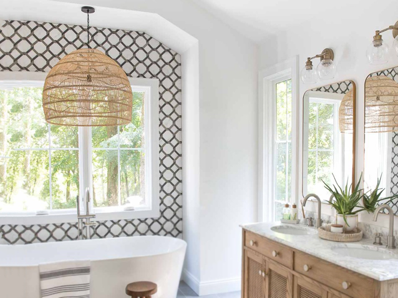 Bathroom Rattan Pendant Light With Natural Texture