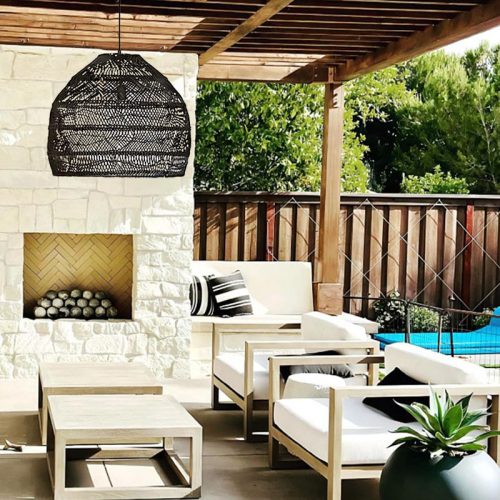Black Rattan Cage Pendant Light Fixture Outdoor Patio