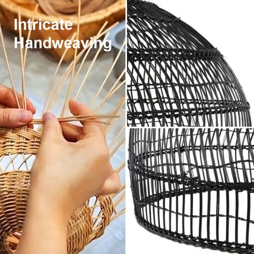 Black Rattan Cage Pendant Light Fixtures Detail