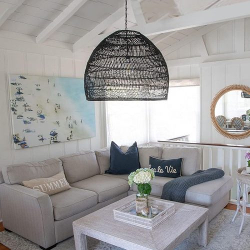 Black Rattan Cage Pendant Light Living Room