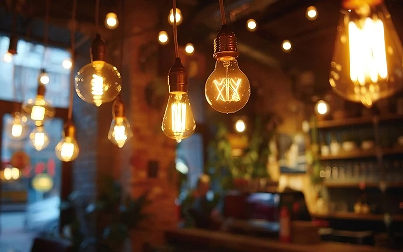 Coffee Shop Exposed Edison Bulbs