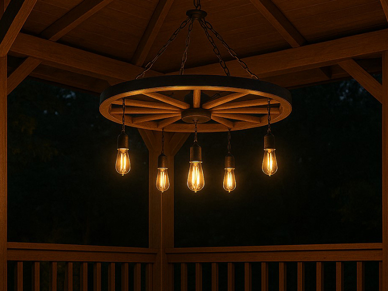 Gazebo Wooden Wagon Wheel Chandelier