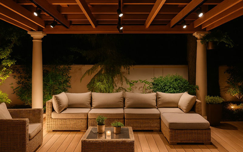Pergola Rail‑mounted Light Fixtures