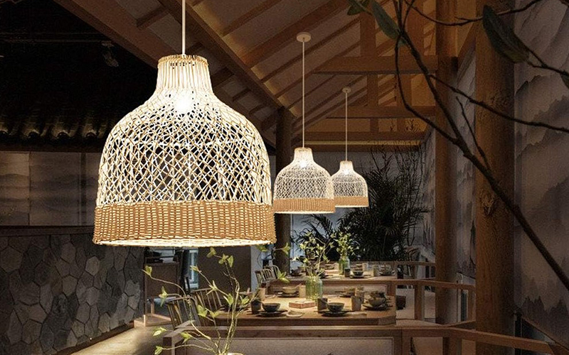 Rattan Grid Pattern Light Fixtures