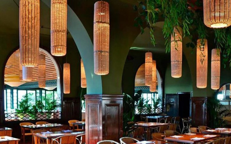 Restaurant Cylinder Rattan Pendant Light