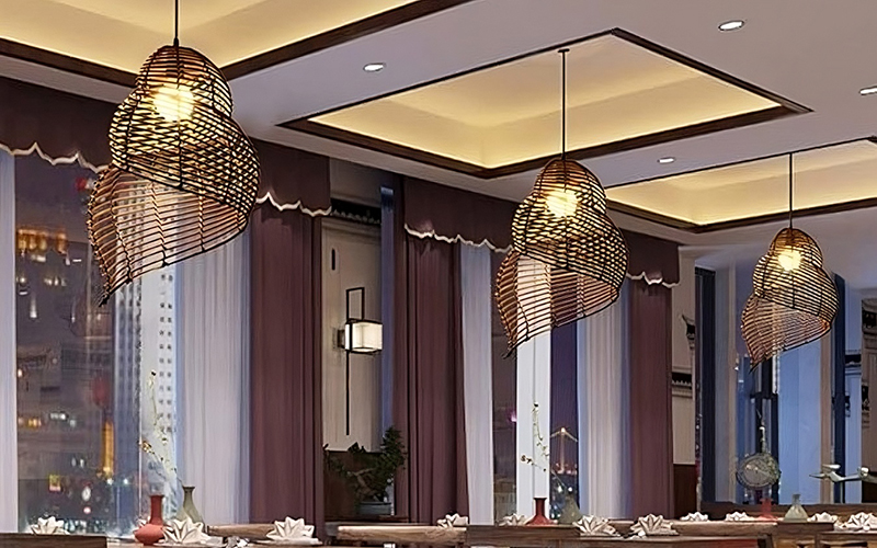 Restaurant Rattan Spiral Pendant Light Fixture