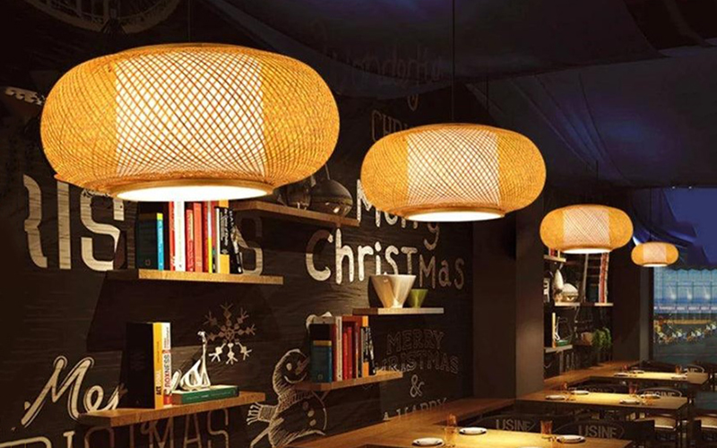 Warmly Bamboo Lampshade Hanging For Restaurant