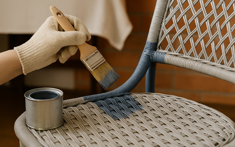 Brushing Chalk Paint Onto A Wicker Chair For A Soft, Vintage Finish