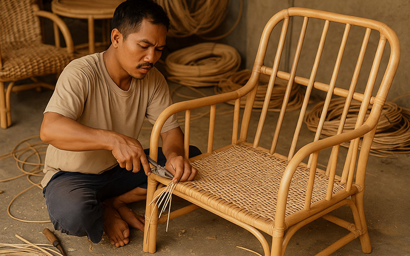 Living Room Furniture Crafted From Natural Rattan Material