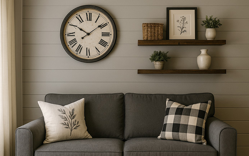 Warm Textures & Grey Accents For Farmhouse Walls
