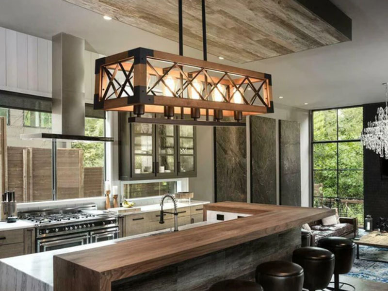 Hanging Lanterns With Wood Accents Bring A Rustic Refined Aesthetic To Your Kitchen