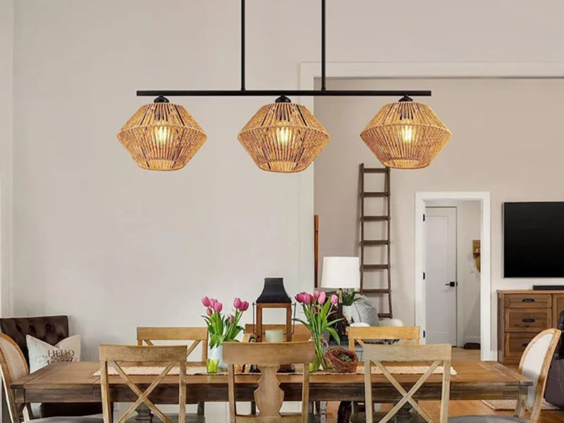 3 Light Rattan Chandelier Dining Room