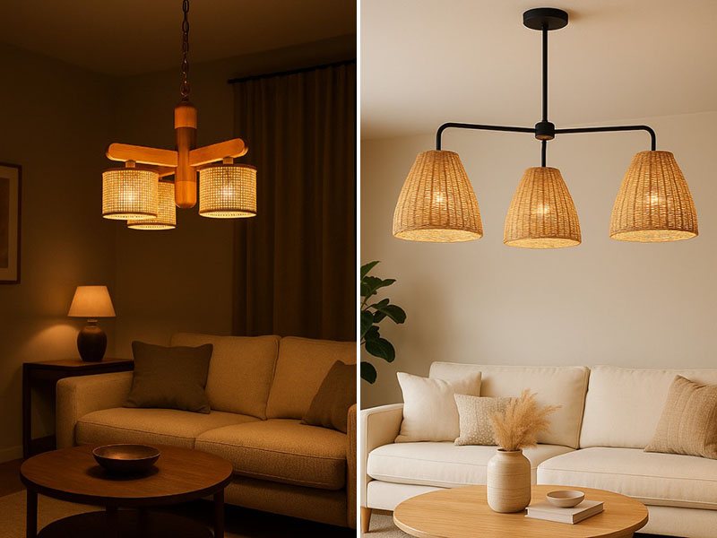 3 Light Rattan Chandelier Living Room