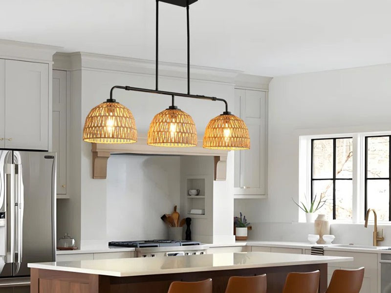 3 Light Rattan Chandelier Modern Farmhouse Style