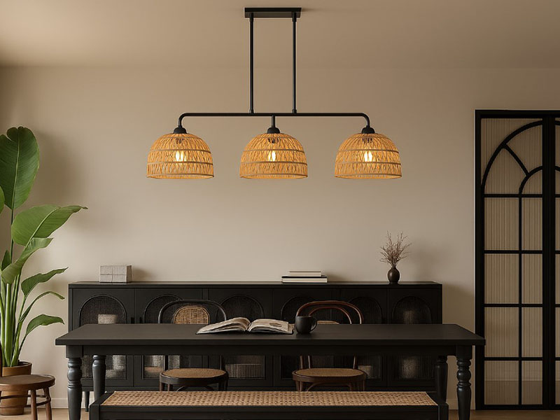 3 Light Rattan Chandelier Modern Rustic Style