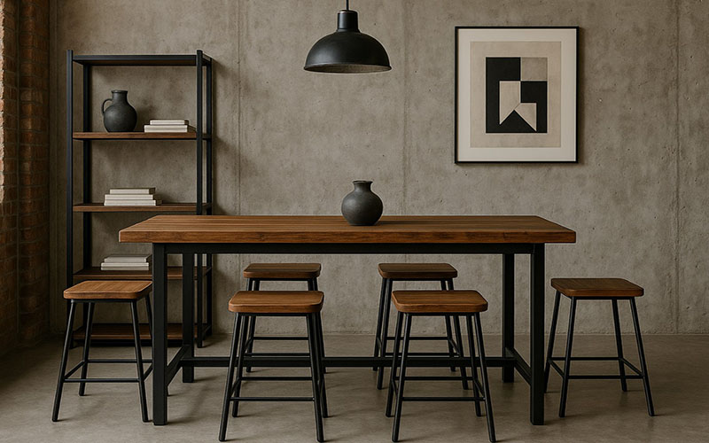 Industrial Dining Space With Reclaimed Wood And Metal Accents