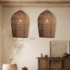2 Rattan Dome Pendant Light Hanging