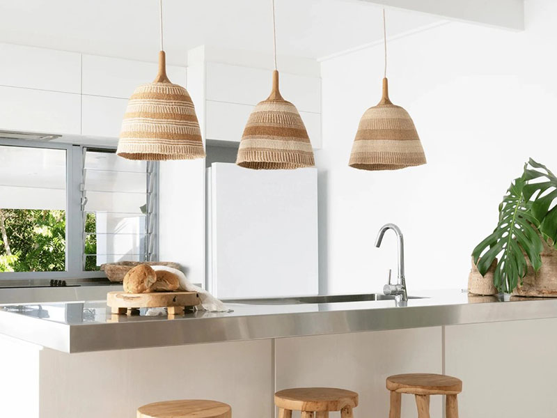 3 Pendant Lights Over Island Coastal And Boho Style