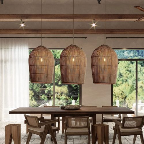 3 Rattan Dome Pendant Light Dining Room